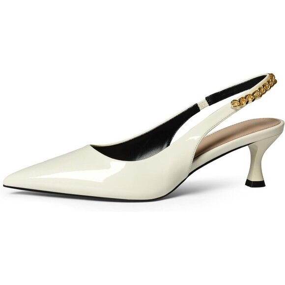 🆕Women White Stiletto Heels Closed Pointed Toe 4 in Heels Patent Leather Pumps - Picture 4 of 9